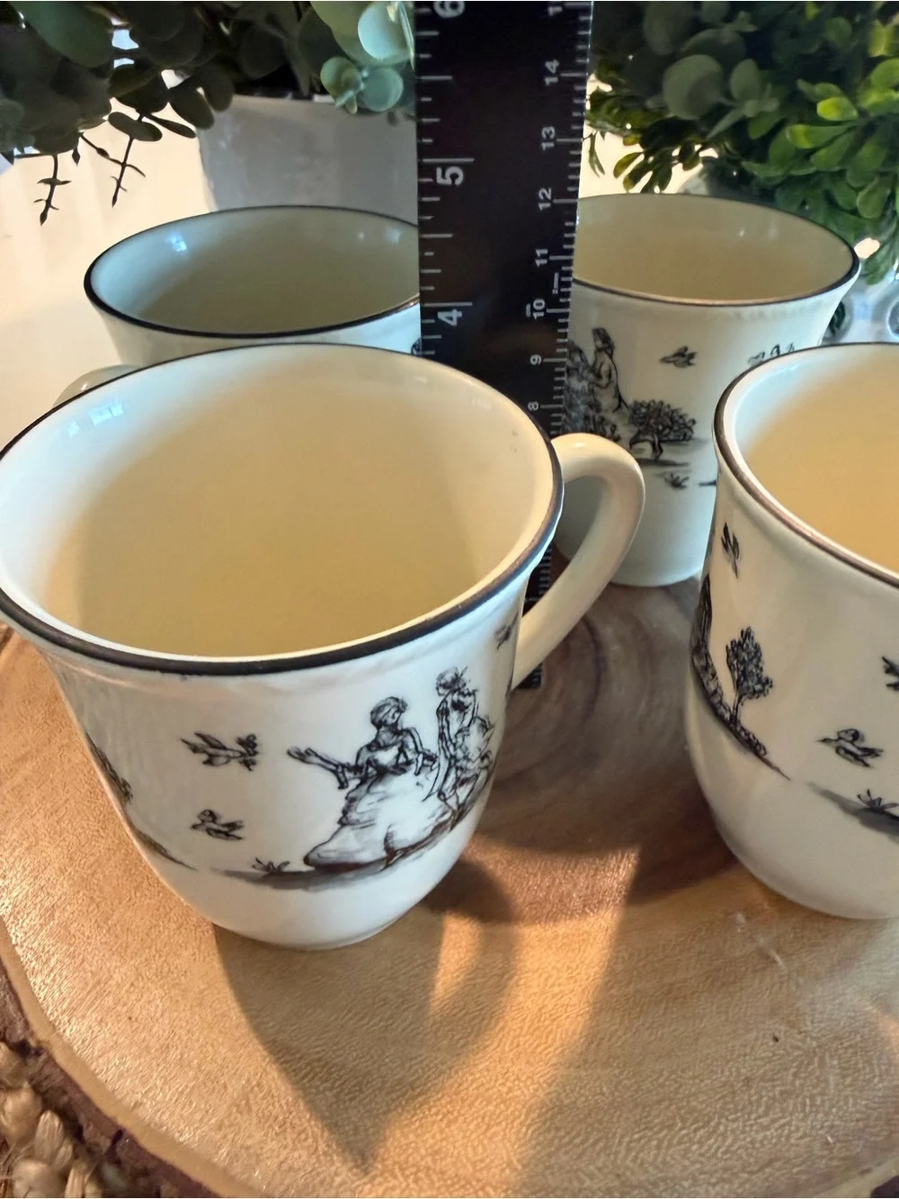 Vintage Wood & Sons Classic Black & White Toile Porcelain Mugs - Set of 4